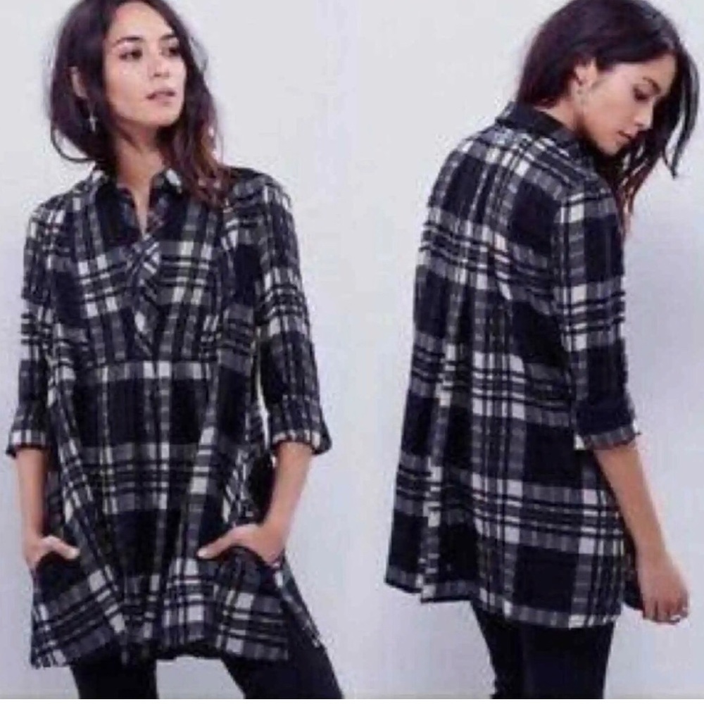 Free People Baby Blues Black Plaid Tunic